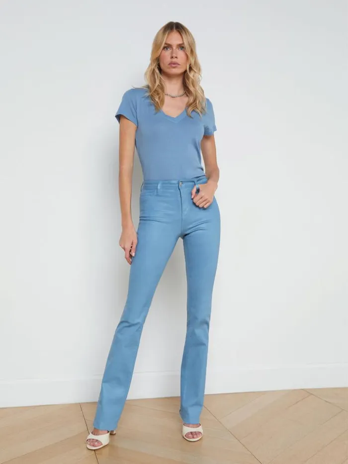L039Agence Coated Denim Women Ruth Coated StraightLeg Jean Blue Mist Coated