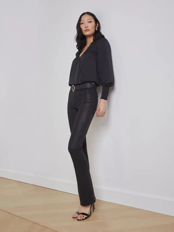 L039Agence Coated Denim Women Selma Coated Bootcut Jean Noir Coated