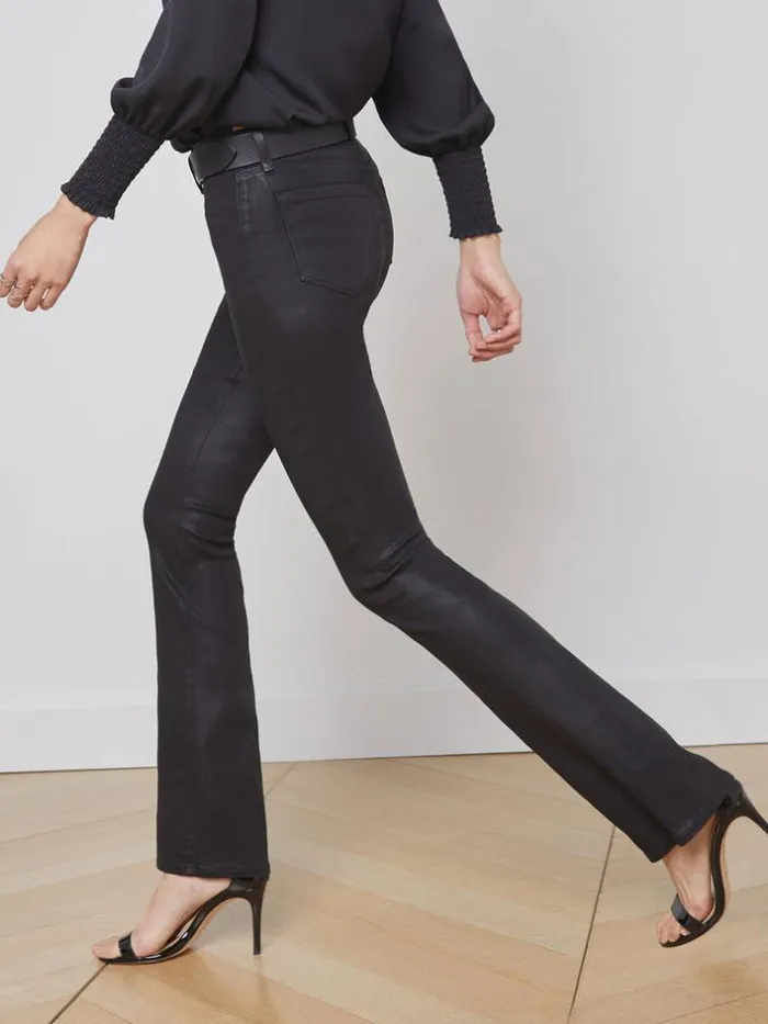 L039Agence Coated Denim Women Selma Coated Bootcut Jean Noir Coated
