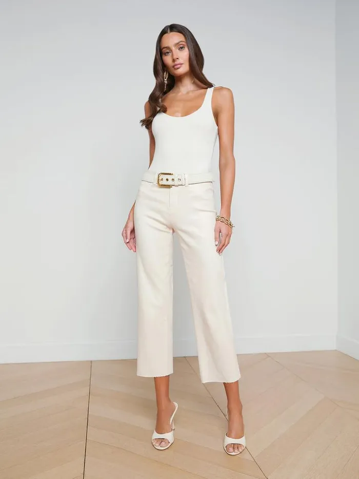 L039Agence Coated Denim Women Wanda Coated WideLeg Jean French Vanilla Coated