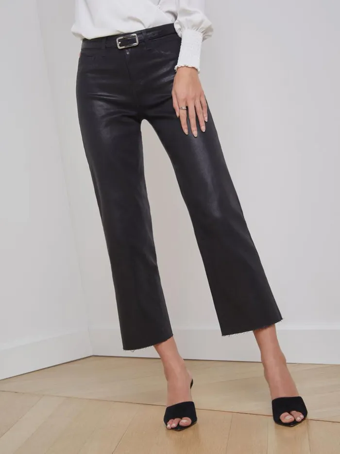 L039Agence Coated Denim Women Wanda Coated WideLeg Jean Noir Coated