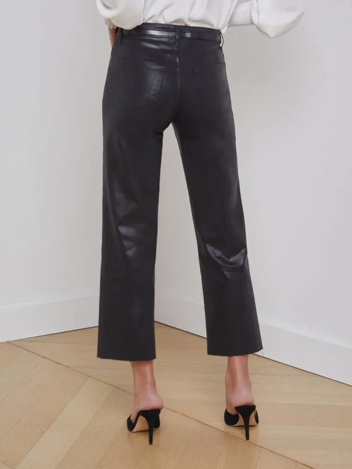 L039Agence Coated Denim Women Wanda Coated WideLeg Jean Noir Coated