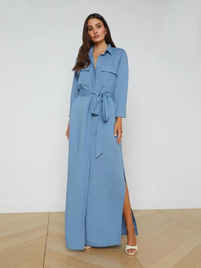 L039Agence Dresses and Jumpsuits Women Cameron LinenBlend Shirt Dress Blue Mist L039Agence Dresses and Jumpsuits Women Cameron LinenBlend Shirt Dress Blue Mist