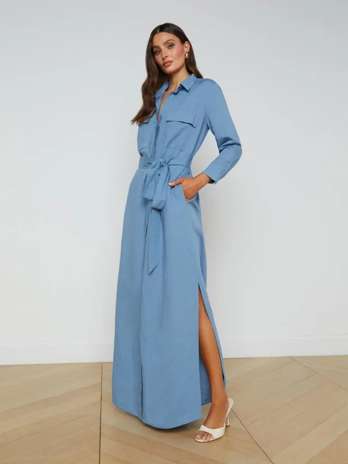 L039Agence Dresses and Jumpsuits Women Cameron LinenBlend Shirt Dress Blue Mist