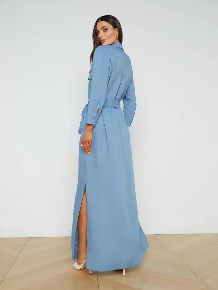 L039Agence Dresses and Jumpsuits Women Cameron LinenBlend Shirt Dress Blue Mist
