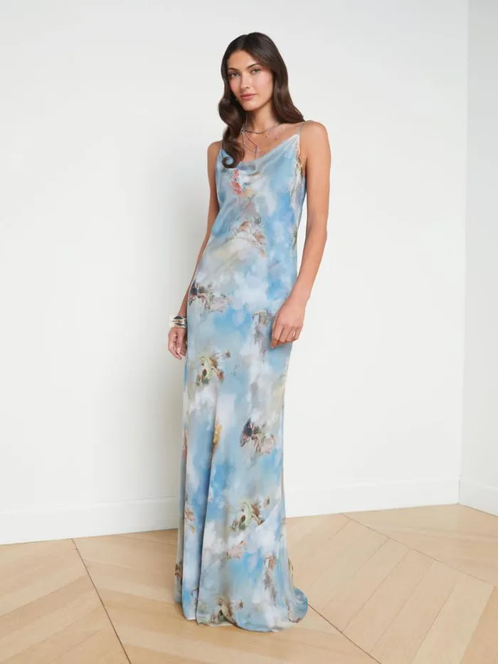 L039Agence Dresses and Jumpsuits Women Christine Silk Dress Light Blue Multi Renaissance