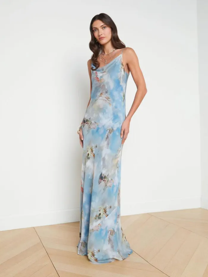 L039Agence Dresses and Jumpsuits Women Christine Silk Dress Light Blue Multi Renaissance