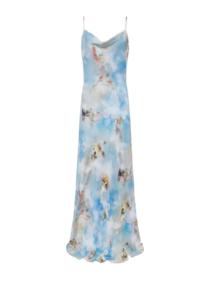 L039Agence Dresses and Jumpsuits Women Christine Silk Dress Light Blue Multi Renaissance