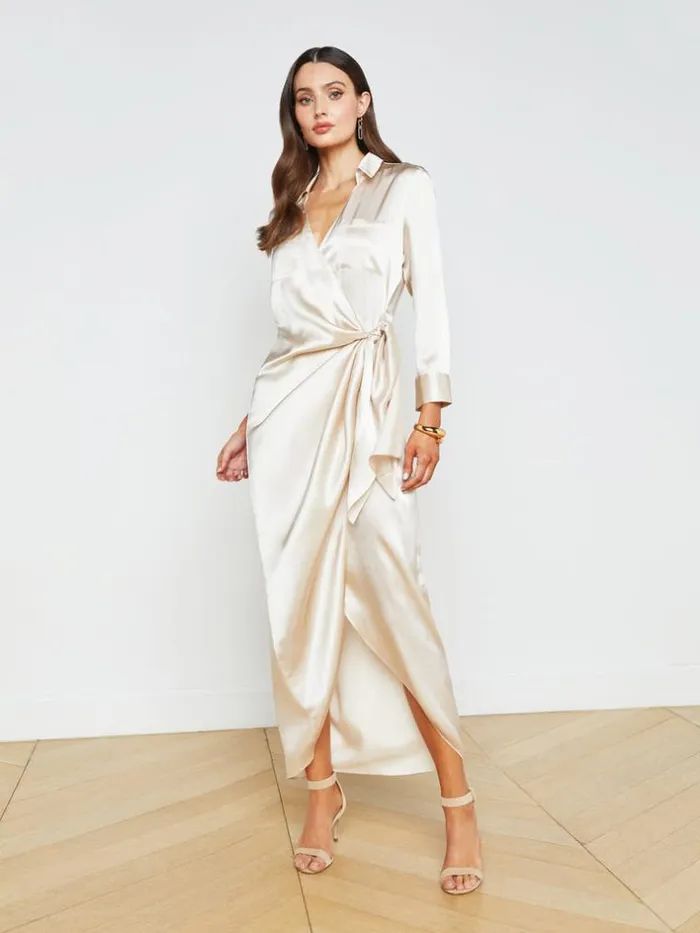 L039Agence Dresses and Jumpsuits Women Kadi Silk Wrap Dress Champagne