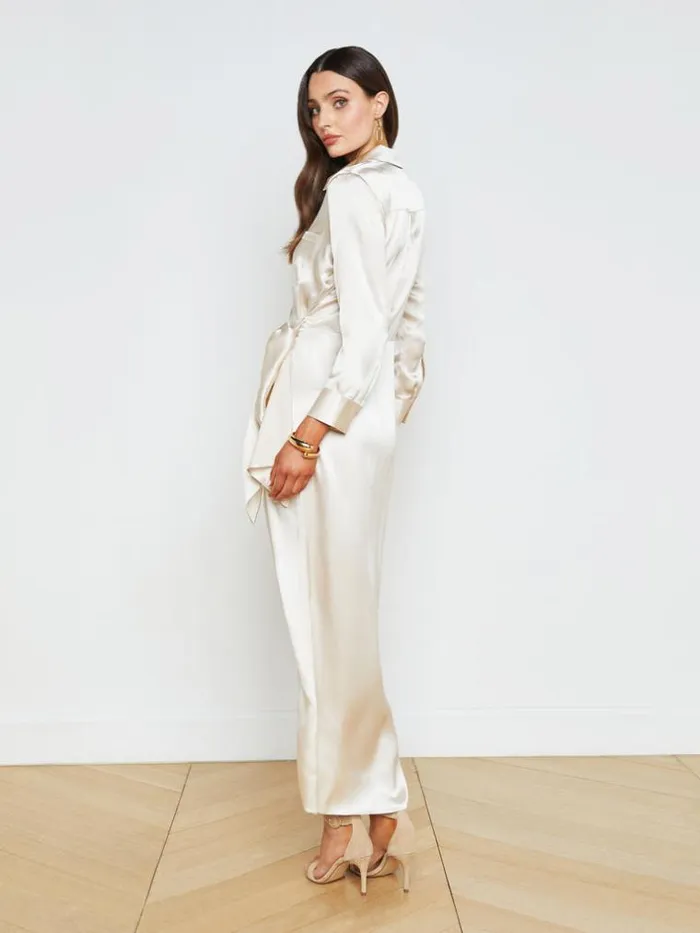 L039Agence Dresses and Jumpsuits Women Kadi Silk Wrap Dress Champagne