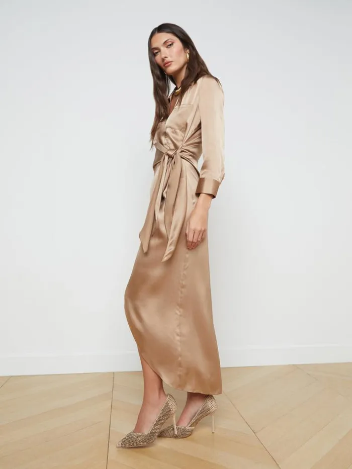 L039Agence Dresses and Jumpsuits Women Kadi Silk Wrap Dress Dark Cappuccino