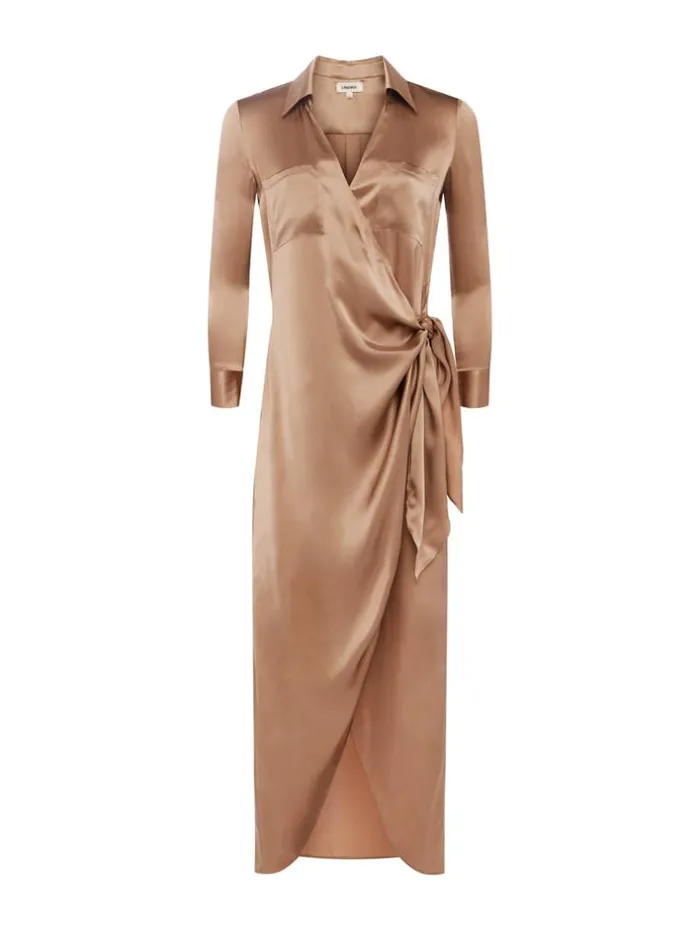 L039Agence Dresses and Jumpsuits Women Kadi Silk Wrap Dress Dark Cappuccino
