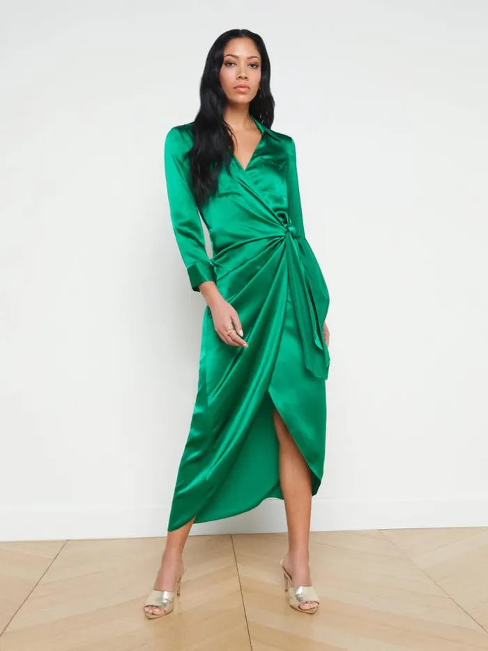 L039Agence Dresses and Jumpsuits Women Kadi Silk Wrap Dress Sea Green