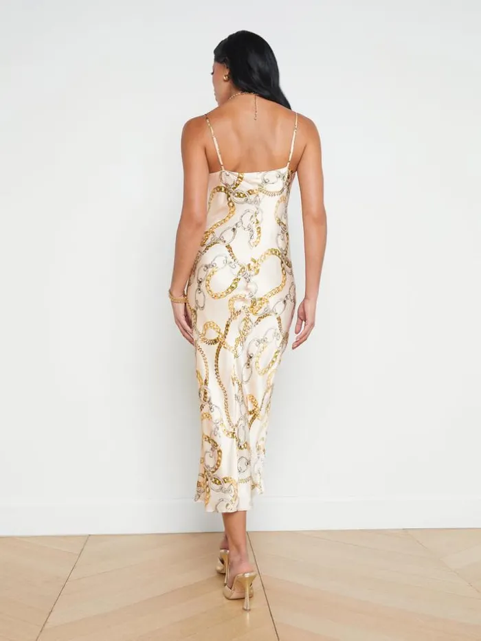 L039Agence Dresses and Jumpsuits Women Seridie Silk Slip Dress Ecru Multi Oversized Chain