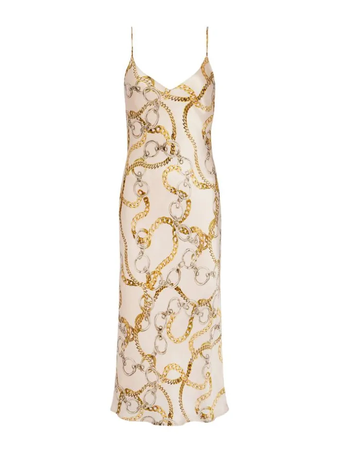 L039Agence Dresses and Jumpsuits Women Seridie Silk Slip Dress Ecru Multi Oversized Chain