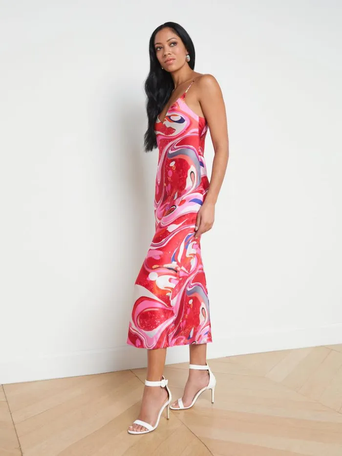 L039Agence Dresses and Jumpsuits Women Seridie Silk Slip Dress Pink Multi Tie Dye Swirl L039Agence Dresses and Jumpsuits Women Seridie Silk Slip Dress Pink Multi Tie Dye Swirl