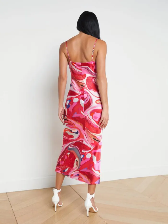 L039Agence Dresses and Jumpsuits Women Seridie Silk Slip Dress Pink Multi Tie Dye Swirl