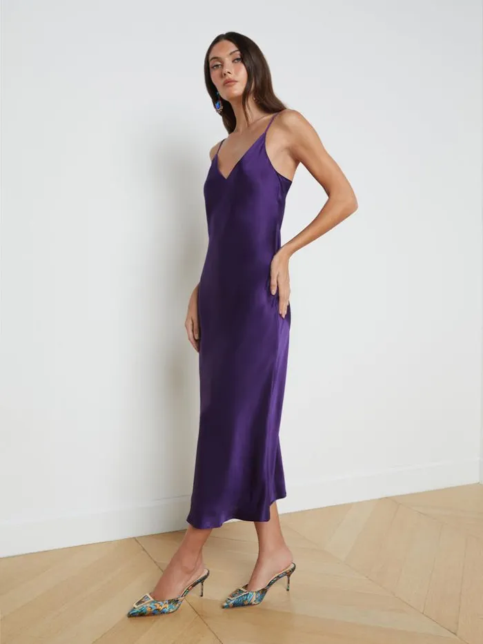 L039Agence Dresses and Jumpsuits Women Seridie Silk Slip Dress Purple Sapphire