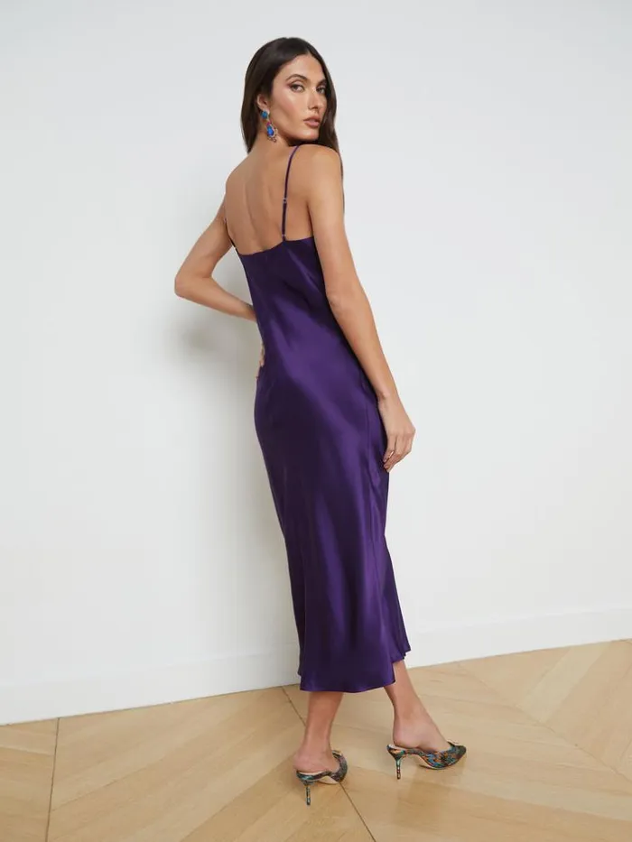 L039Agence Dresses and Jumpsuits Women Seridie Silk Slip Dress Purple Sapphire