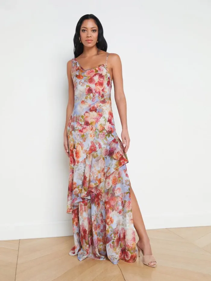 L039Agence Dresses and Jumpsuits Women Viola CowlNeck Silk Gown Multi Soft Cloud Floral