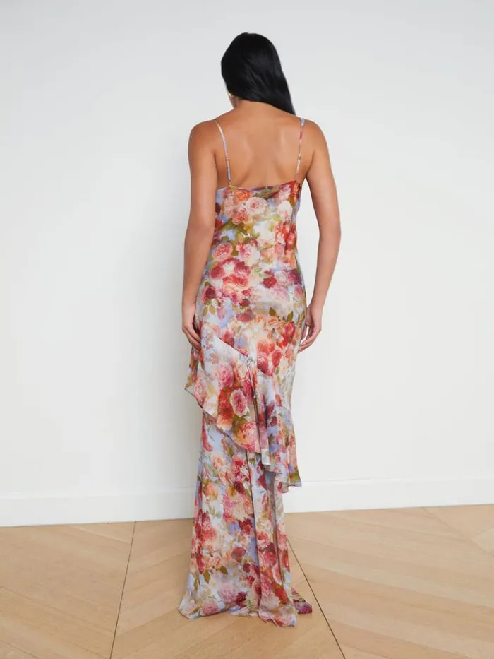 L039Agence Dresses and Jumpsuits Women Viola CowlNeck Silk Gown Multi Soft Cloud Floral