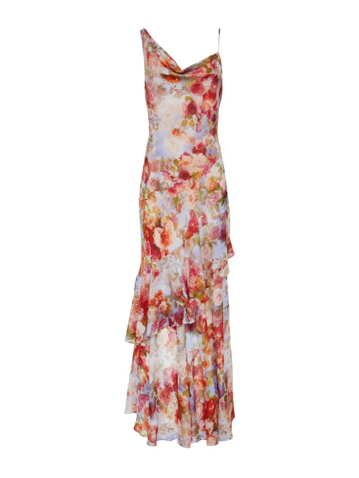 L039Agence Dresses and Jumpsuits Women Viola CowlNeck Silk Gown Multi Soft Cloud Floral