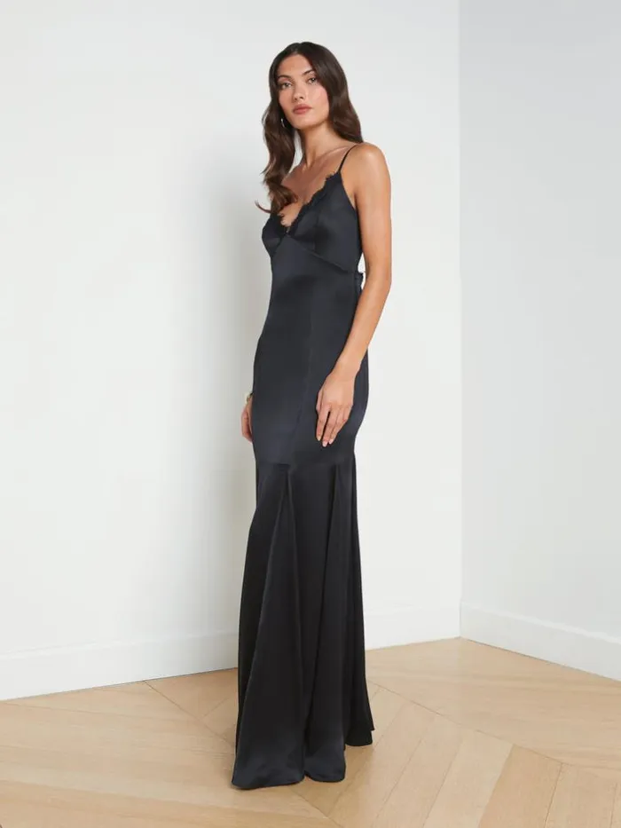 L039Agence Dresses and Jumpsuits Women Zanna Silk LaceTrim Gown Black