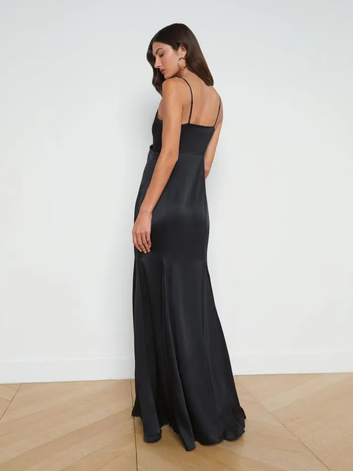 L039Agence Dresses and Jumpsuits Women Zanna Silk LaceTrim Gown Black