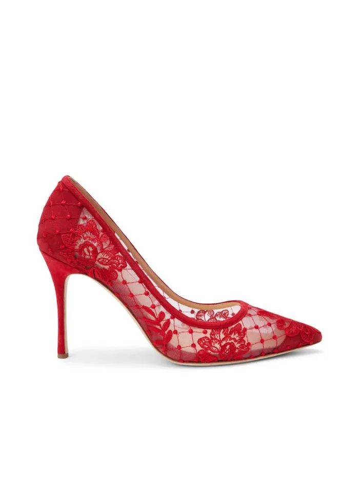 L039Agence Heels and Pumps Women Anais Lace Pump Red Lacesuede
