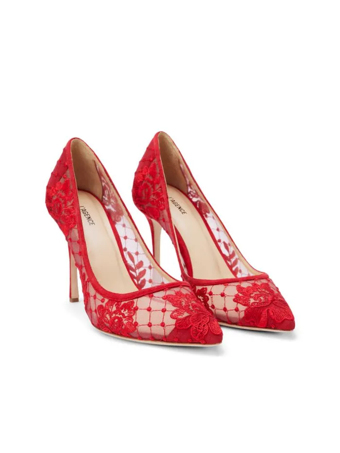 L039Agence Heels and Pumps Women Anais Lace Pump Red Lacesuede