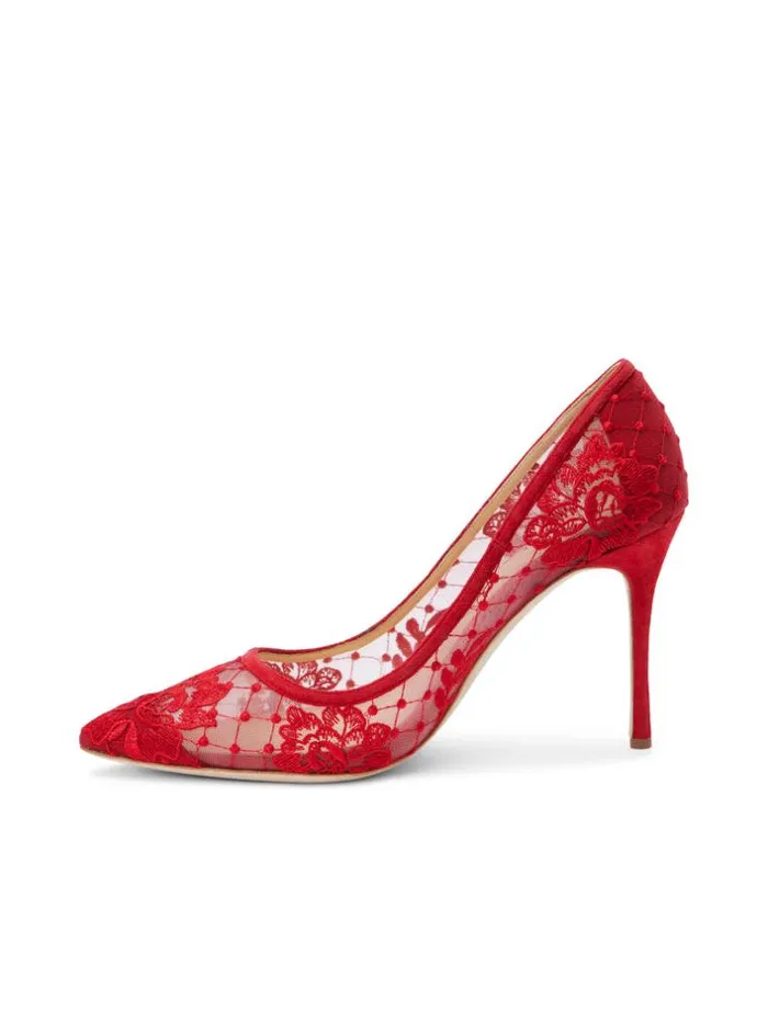 L039Agence Heels and Pumps Women Anais Lace Pump Red Lacesuede