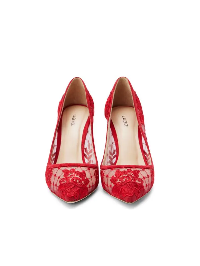 L039Agence Heels and Pumps Women Anais Lace Pump Red Lacesuede