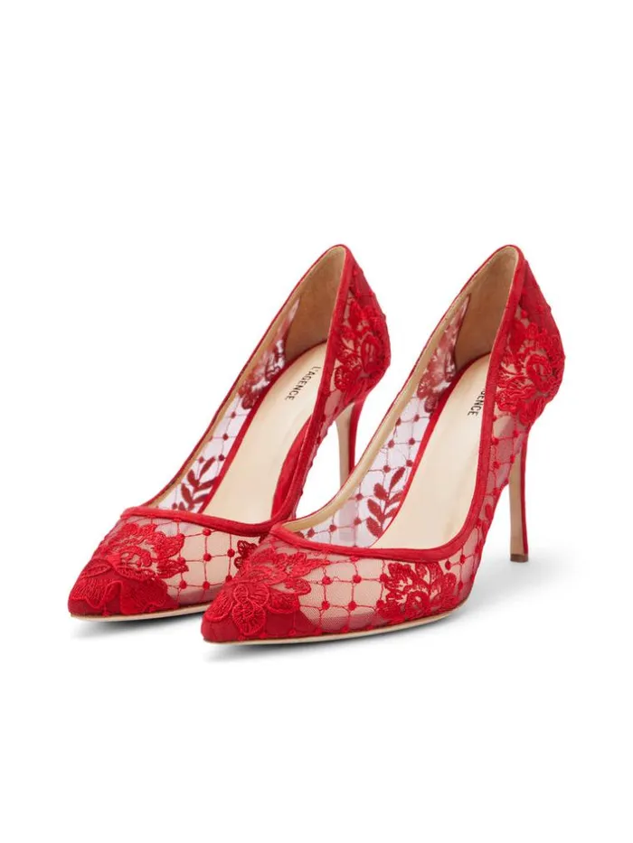 L039Agence Heels and Pumps Women Anais Lace Pump Red Lacesuede