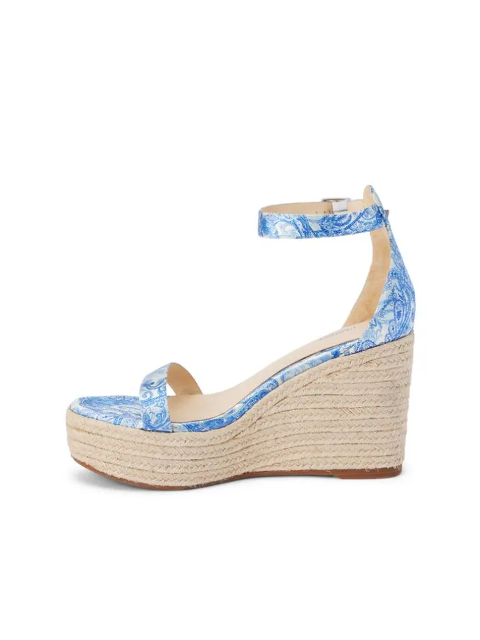 L039Agence Heels and Pumps Women Avice Wedge Espadrille Blue Ivory Paisley Satin