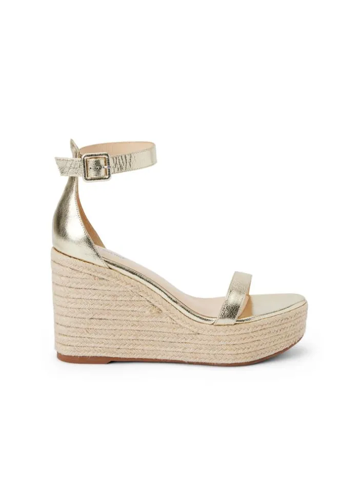 L039Agence Heels and Pumps Women Avice Wedge Espadrille Gold Metallic Leather