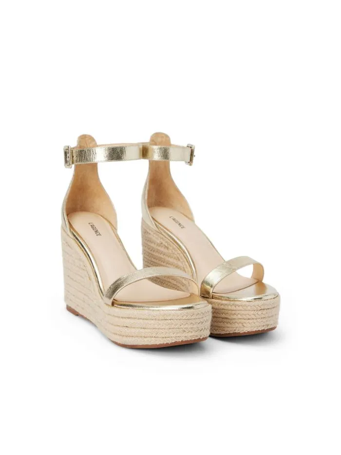 L039Agence Heels and Pumps Women Avice Wedge Espadrille Gold Metallic Leather