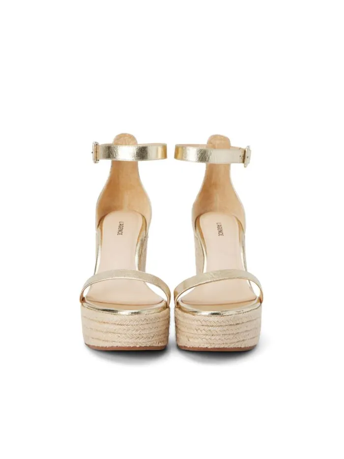L039Agence Heels and Pumps Women Avice Wedge Espadrille Gold Metallic Leather
