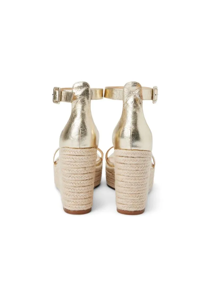 L039Agence Heels and Pumps Women Avice Wedge Espadrille Gold Metallic Leather