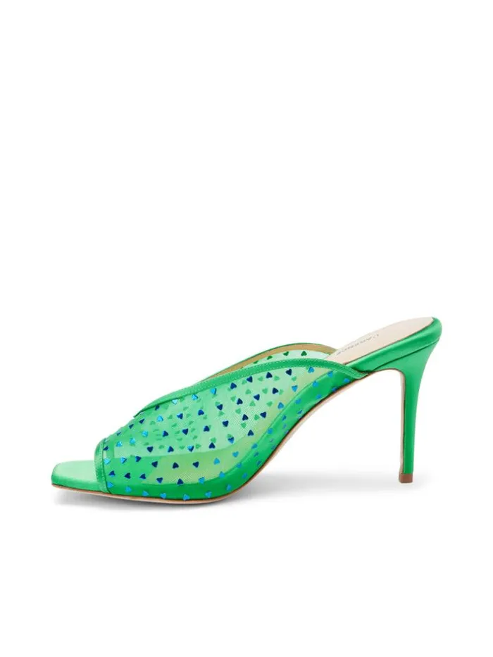 L039Agence Heels and Pumps Women Germain Open Toe Mule Amazon Green Satin