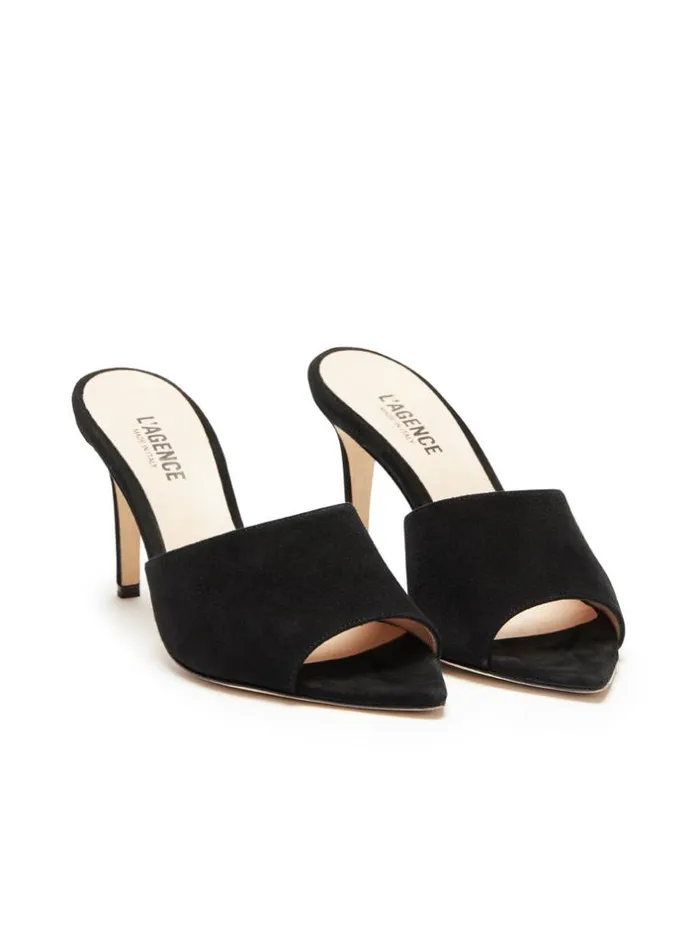 L039Agence Heels and Pumps Women Lolita Open Toe Mule Black Suede