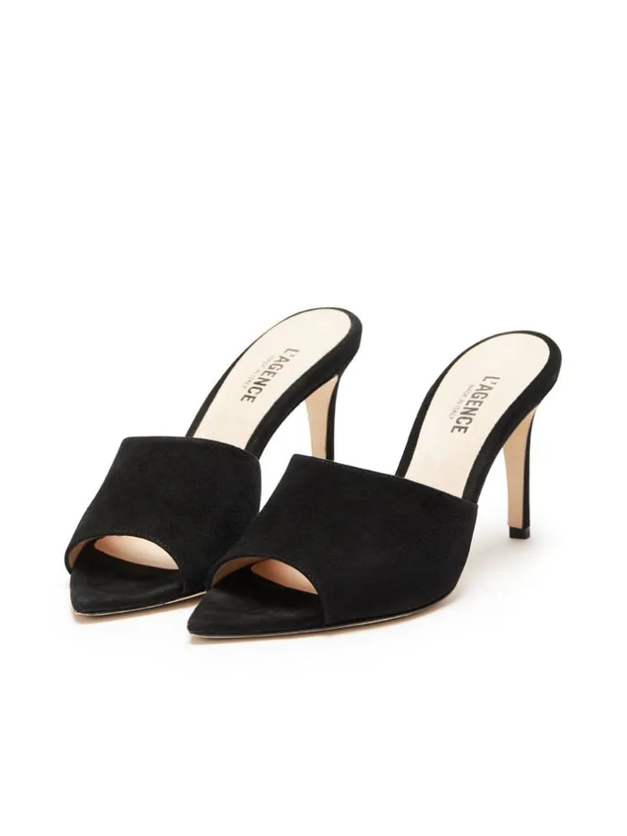 L039Agence Heels and Pumps Women Lolita Open Toe Mule Black Suede
