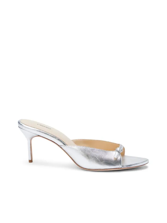 L039Agence Heels and Pumps Women Solene Open Toe Mule Silver Patent Leather
