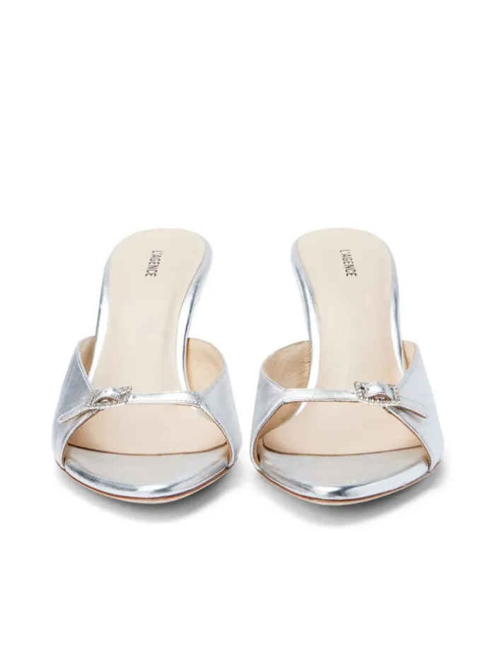 L039Agence Heels and Pumps Women Solene Open Toe Mule Silver Patent Leather