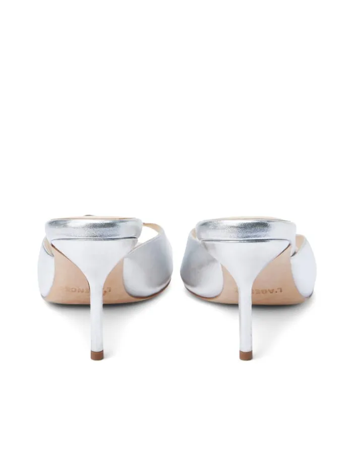 L039Agence Heels and Pumps Women Solene Open Toe Mule Silver Patent Leather