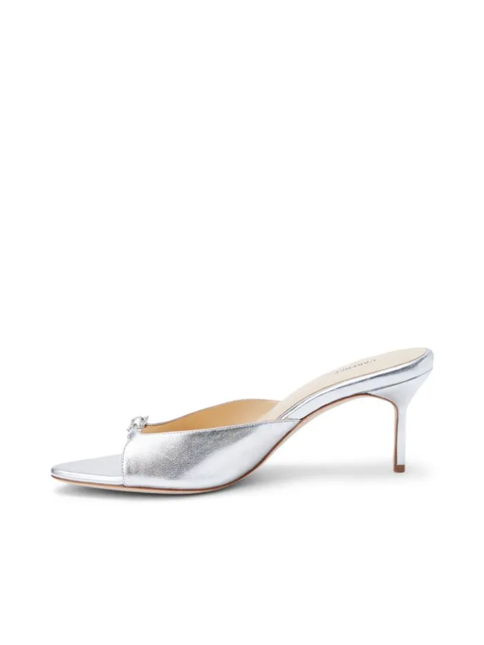 L039Agence Heels and Pumps Women Solene Open Toe Mule Silver Patent Leather