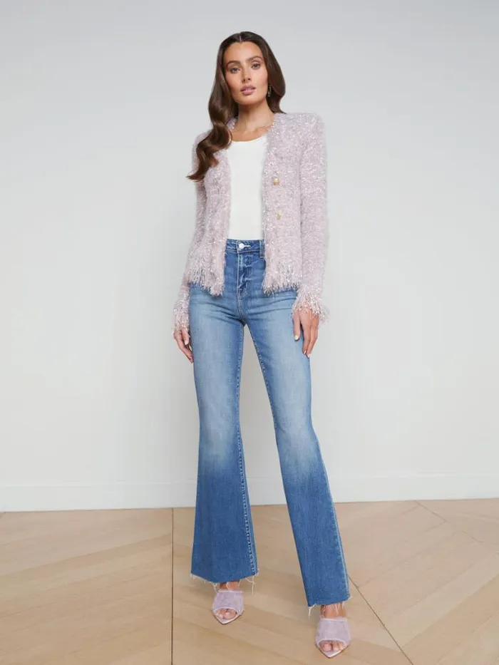 L039Agence Knitwear Women Azure Fringe Cardigan Blazer Dusty Pink