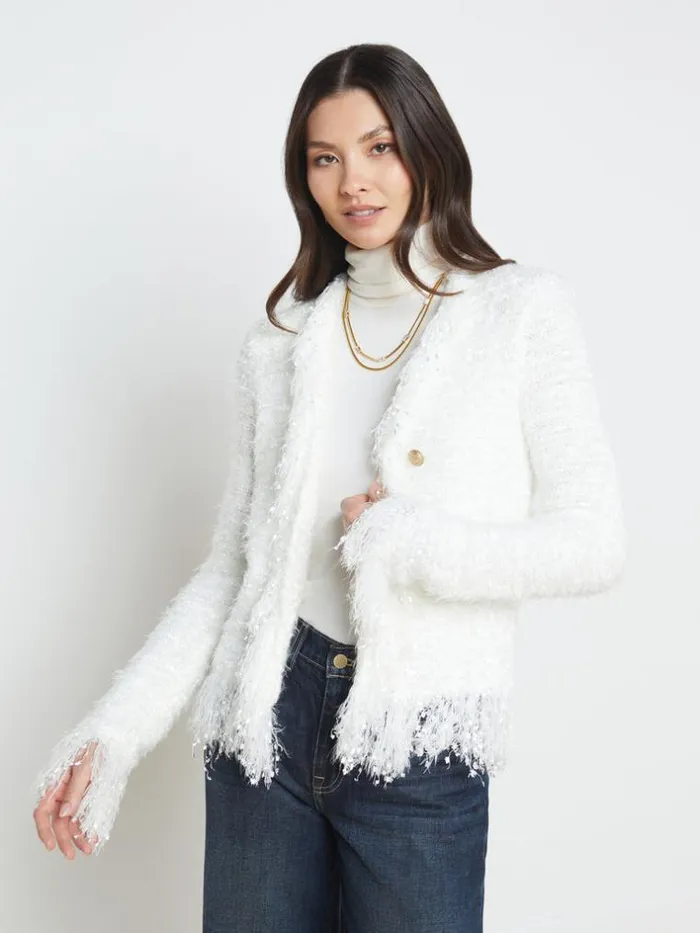 L039Agence Knitwear Women Azure Fringe Cardigan Blazer White