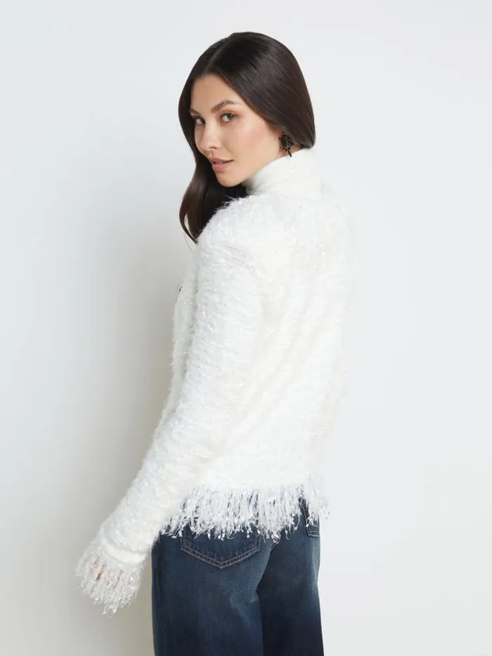 L039Agence Knitwear Women Azure Fringe Cardigan Blazer White