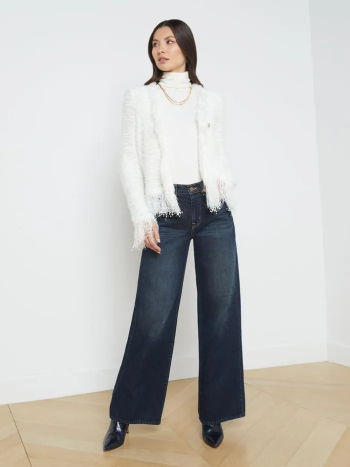 L039Agence Knitwear Women Azure Fringe Cardigan Blazer White