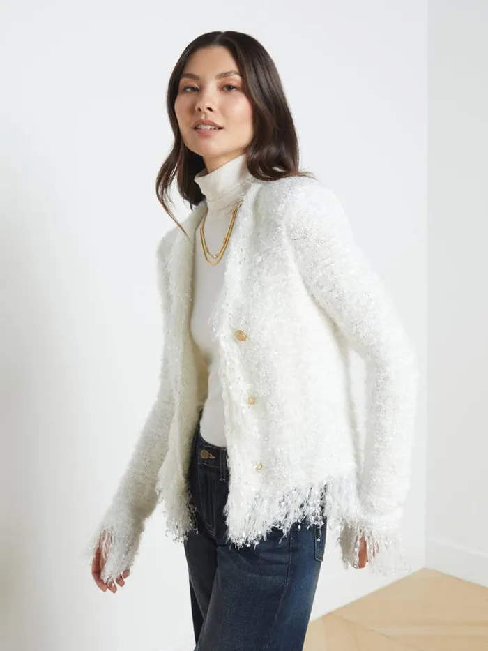 L039Agence Knitwear Women Azure Fringe Cardigan Blazer White